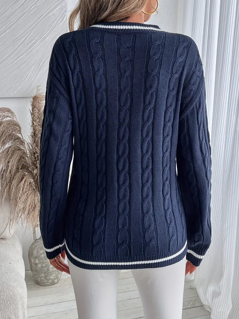 Lucille | Women's Cable Knit V Neck Sweater 5