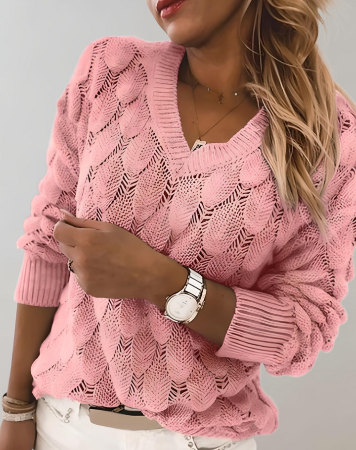 Machteld | Women's V Neck Sweater Knit Pullover Textured Oversized 3