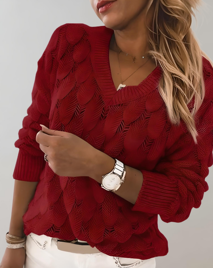 Machteld | Women's V Neck Sweater Knit Pullover Textured Oversized 5