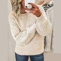 Maelle | Women's Waffle Knit Sweater Puff Sleeve Crew Neck