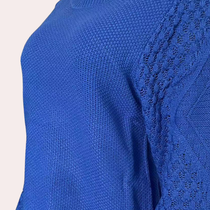 Maelle | Women's Waffle Knit Sweater Puff Sleeve Crew Neck 8
