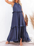 Anna Marine Blue Loose Summer Festive Maxi Dress