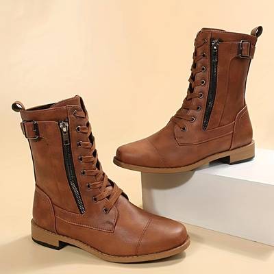 Marloes | Women's Lace Up Mid Calf Combat Boots 6