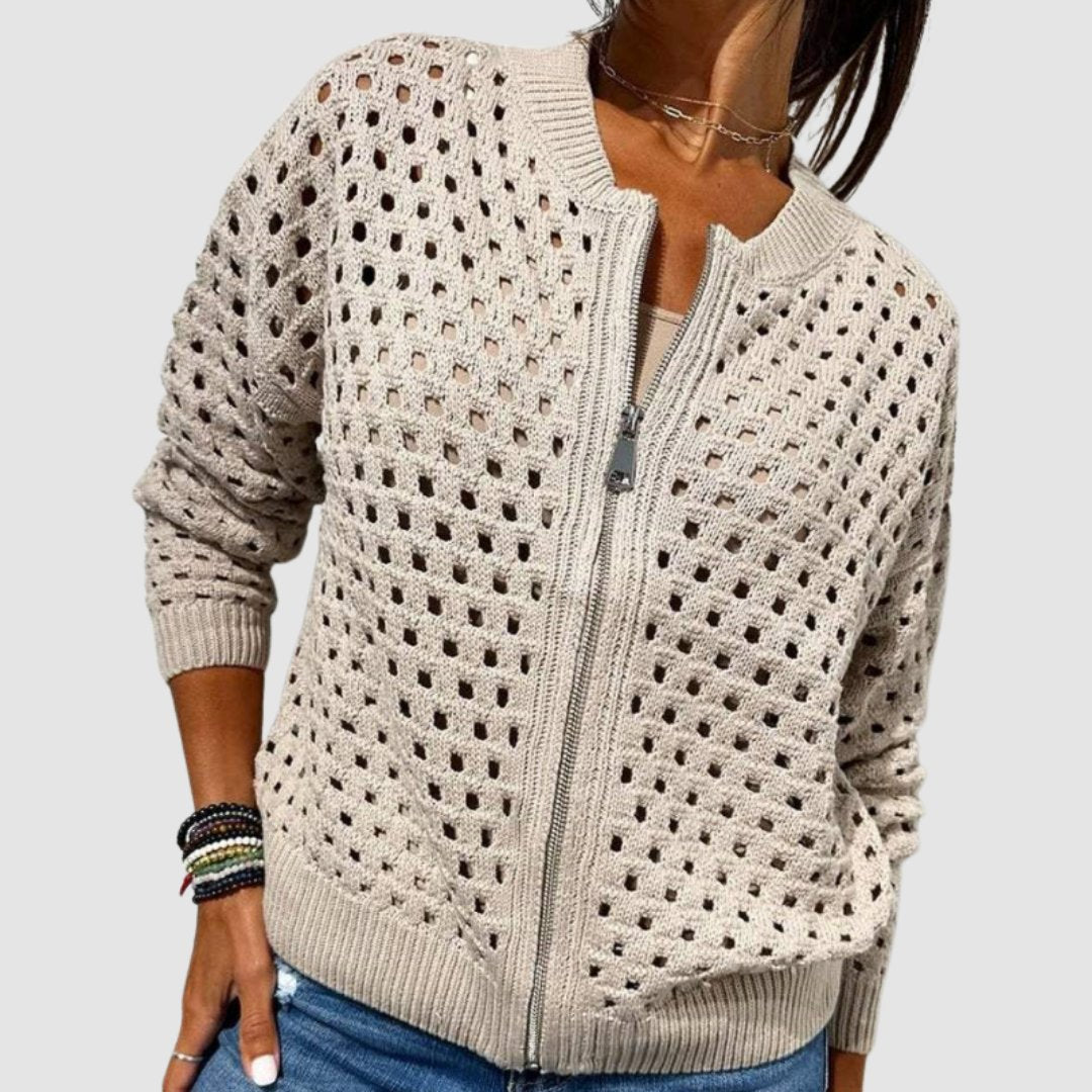 Merete | Women's Crochet Cardigan Zip Up Knit Sweater 1