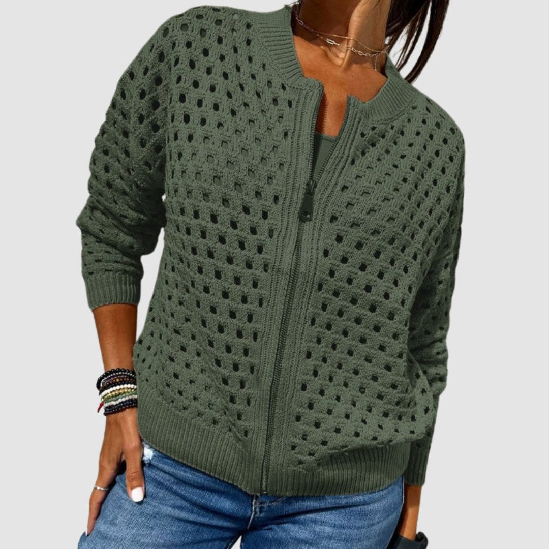 Merete | Women's Crochet Cardigan Zip Up Knit Sweater 3