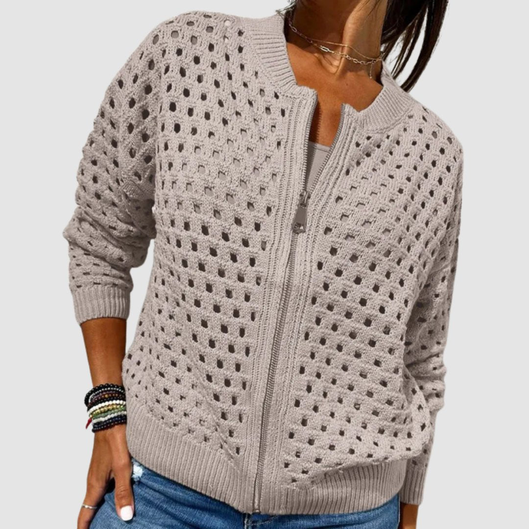 Merete | Women's Crochet Cardigan Zip Up Knit Sweater 4