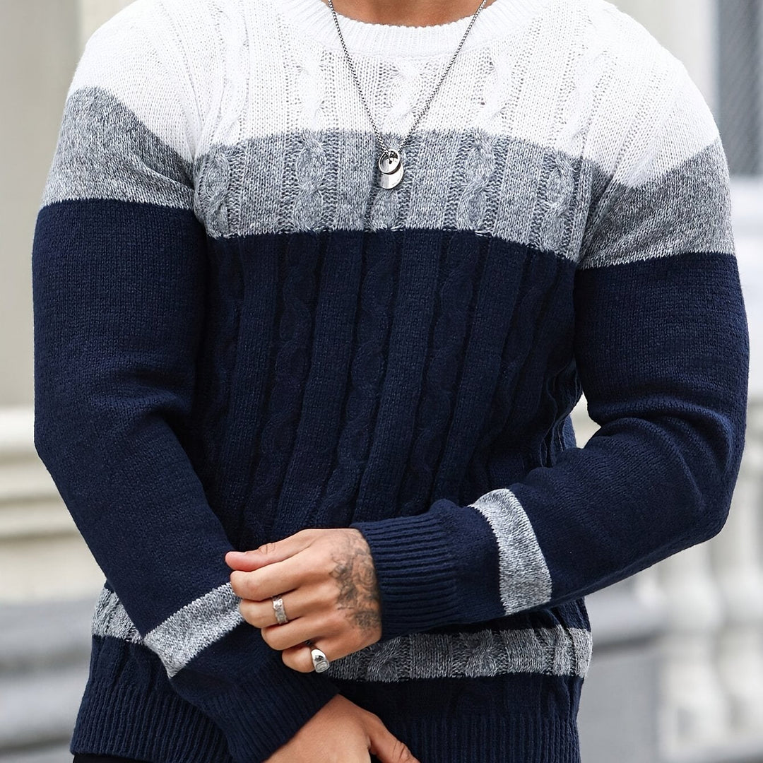 Nolan - Colour Block Cable Knit Sweater 1