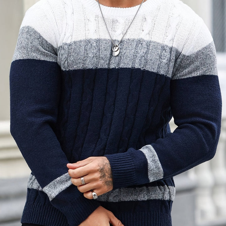 Nolan - Colour Block Cable Knit Sweater 1