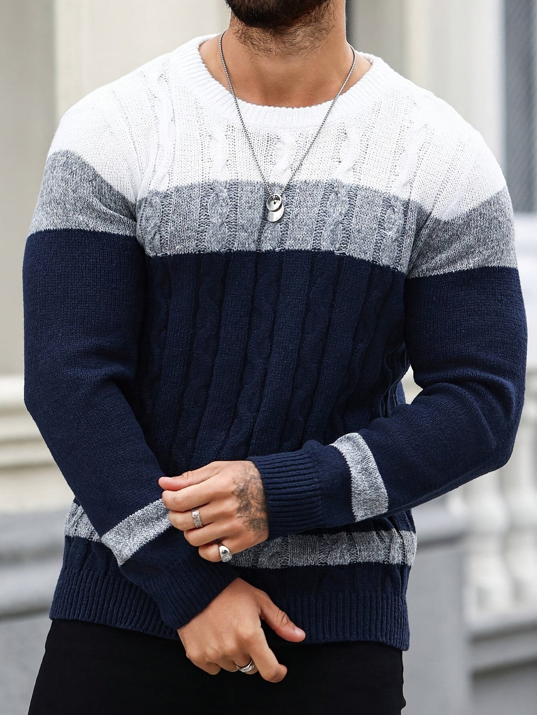 Nolan - Colour Block Cable Knit Sweater 2