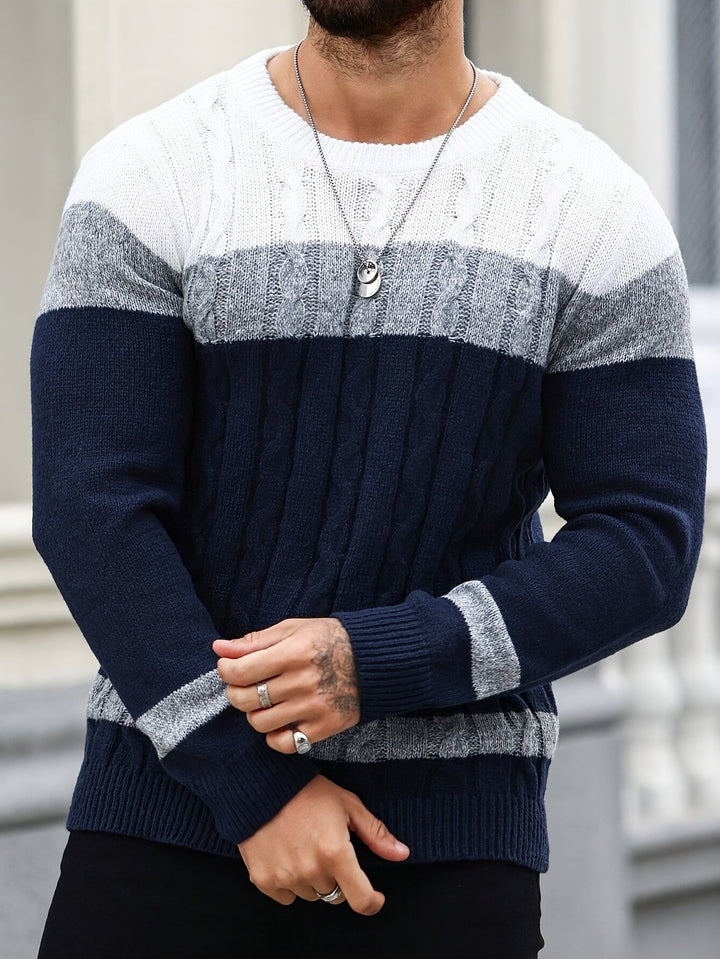 Nolan - Colour Block Cable Knit Sweater 2