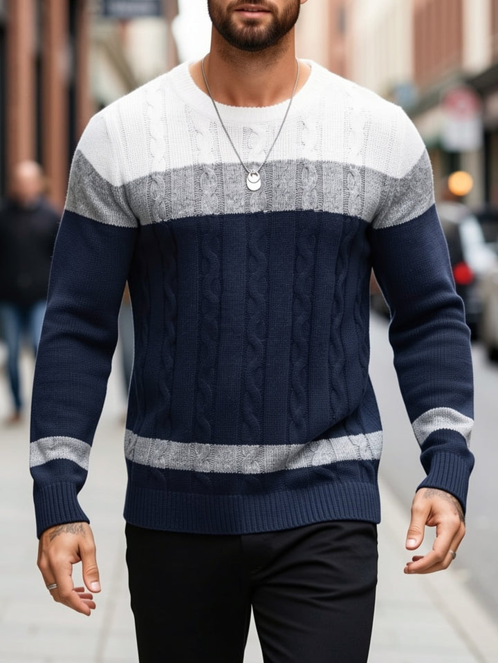 Nolan - Colour Block Cable Knit Sweater 7