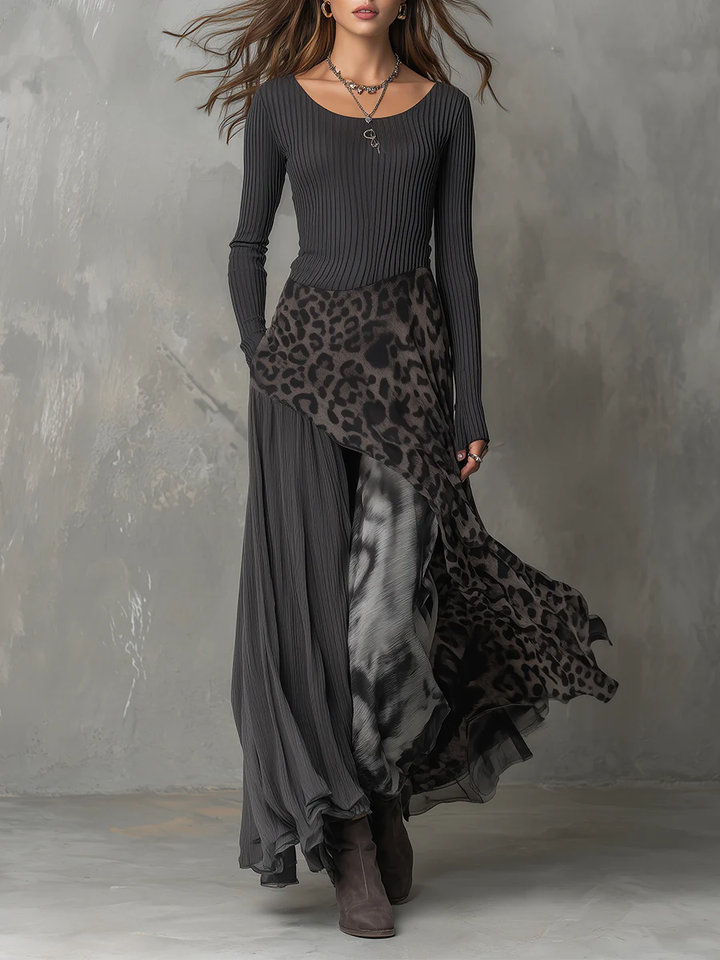 Nora - Printed Irregular Hem Maxi Fall Dress 1