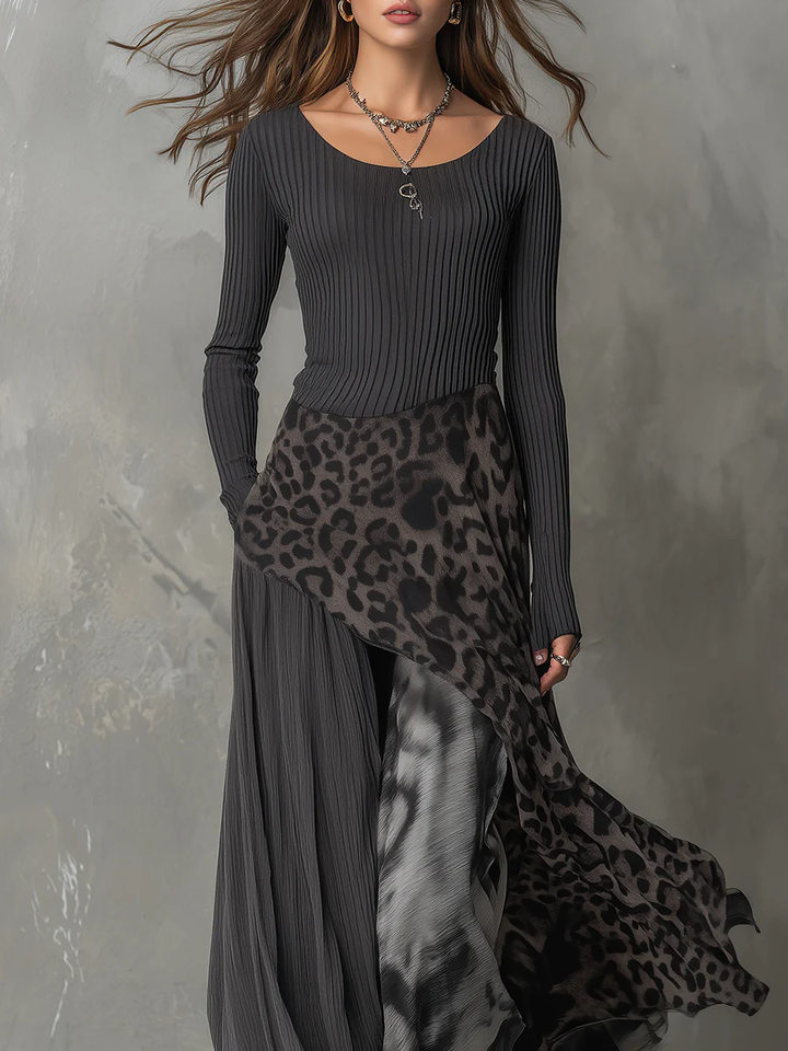 Nora - Printed Irregular Hem Maxi Fall Dress 3