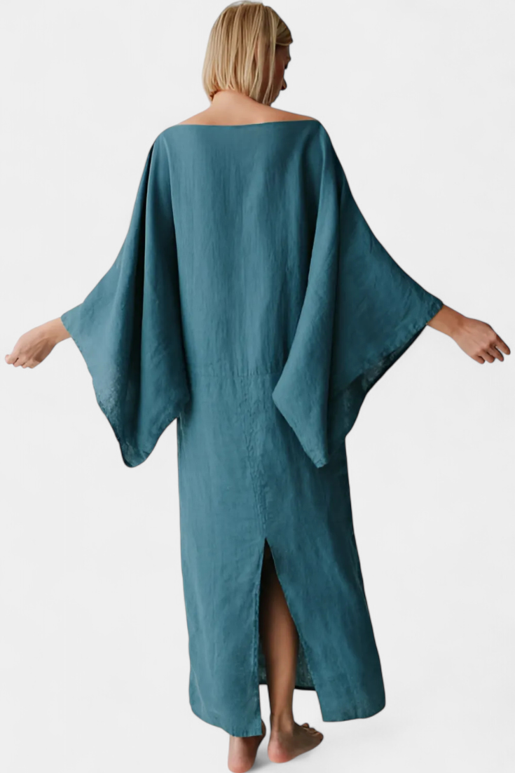 Kamilia Linen and Cotton Kimono Dress with Belt