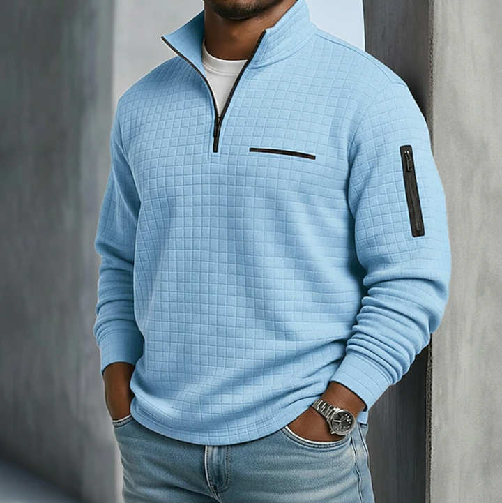 Men's Waffle Knit Quarter Zip Sweatshirt – Blue