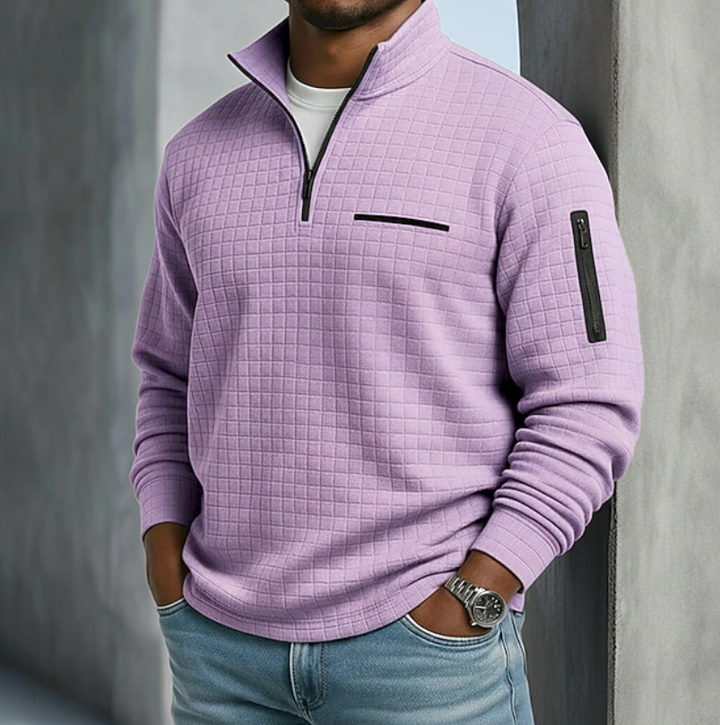 Men's Waffle Knit Quarter Zip Sweatshirt – Purple
