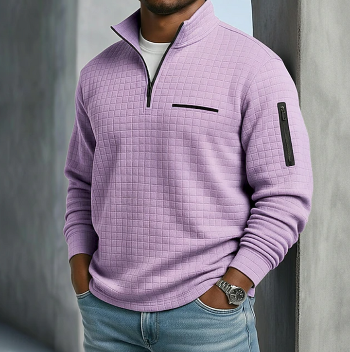 Men's Waffle Knit Quarter Zip Sweatshirt – Purple