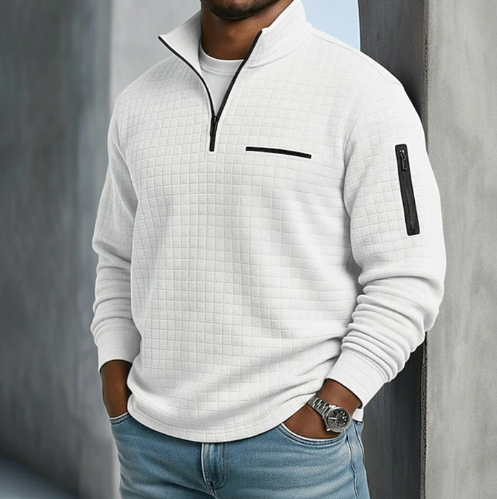 Men's Waffle Knit Quarter Zip Sweatshirt – White