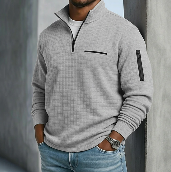 Men's Waffle Knit Quarter Zip Sweatshirt – Gray