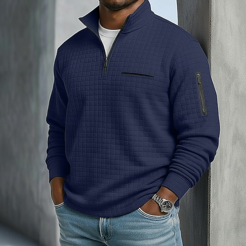 Men's Waffle Knit Quarter Zip Sweatshirt – Navy