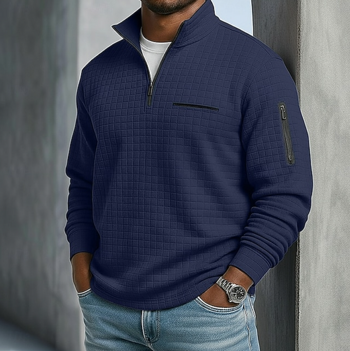 Men's Waffle Knit Quarter Zip Sweatshirt – Navy