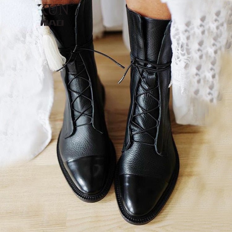 Pearl | Women's Orthopedic Lace Up Boots Block Heel Combat 2