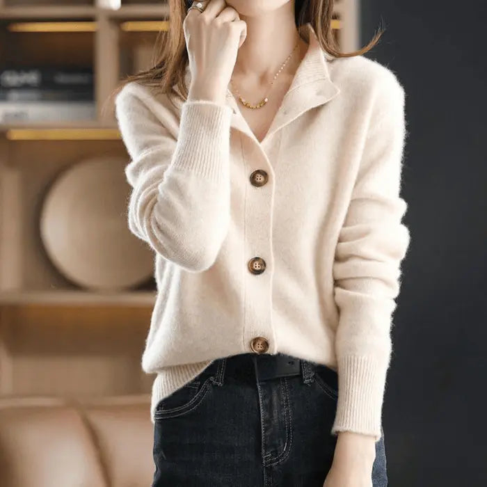 Pietje | Women's Cardigan Sweater Button Front Collared Soft 1