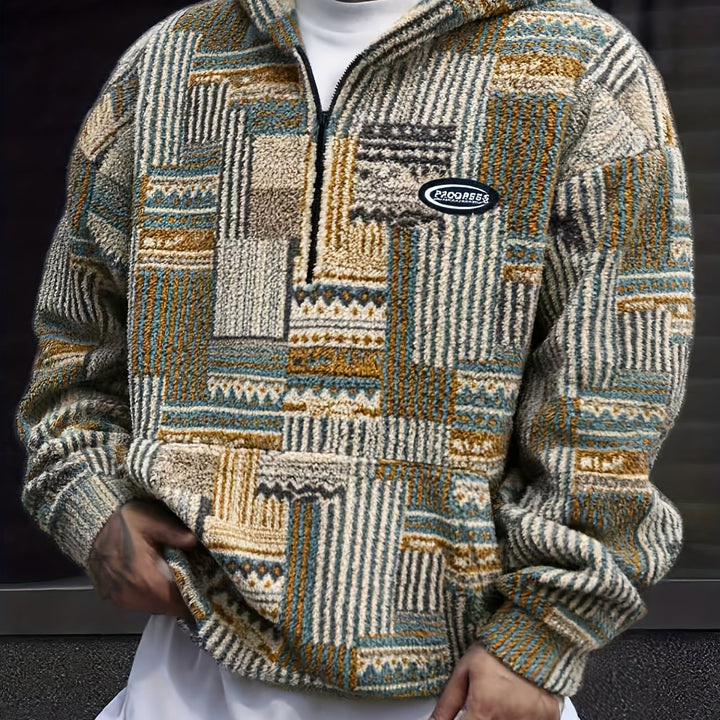 Men's Patchwork Quarter Zip Hoodie – Olive