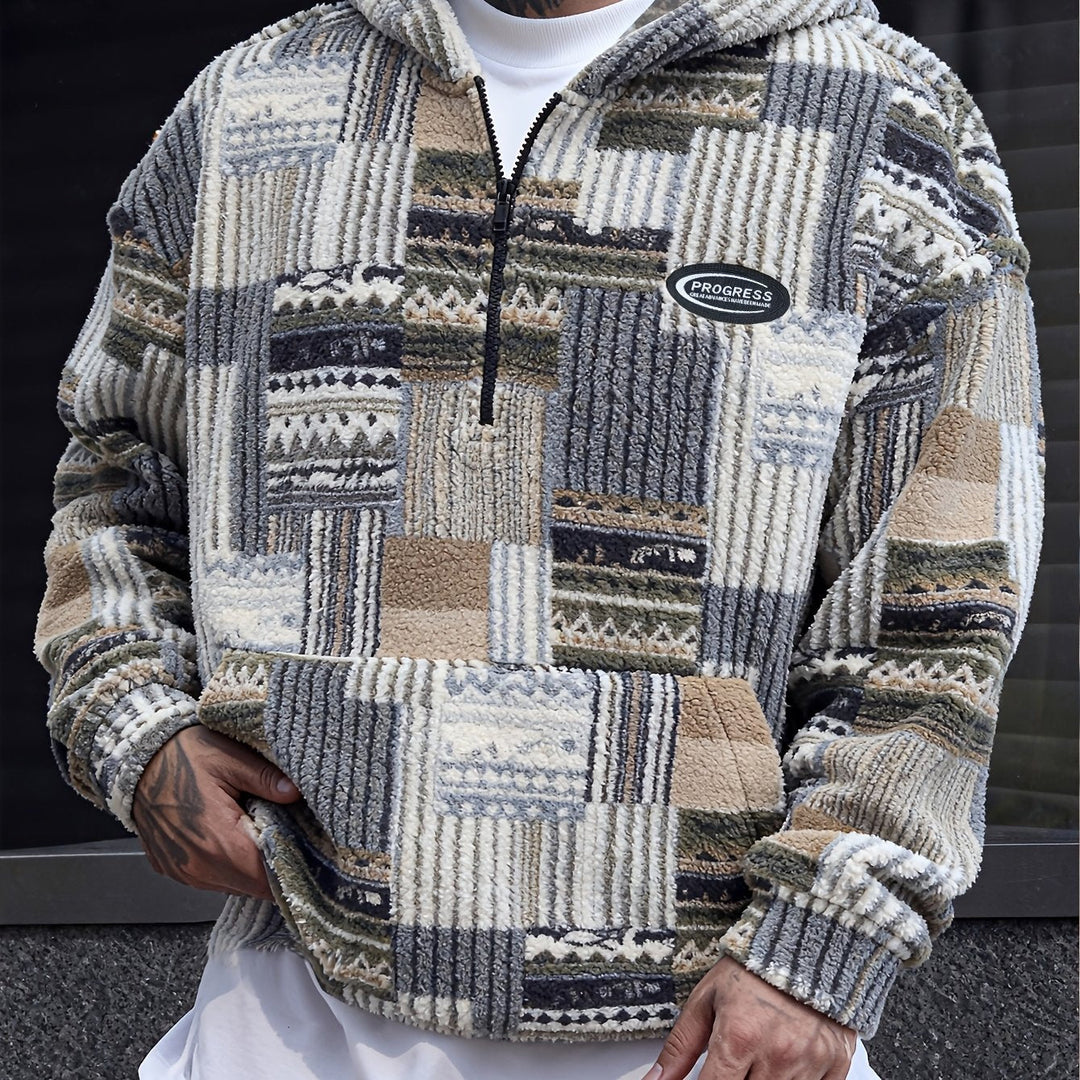 Men's Patchwork Quarter Zip Hoodie – Khaki