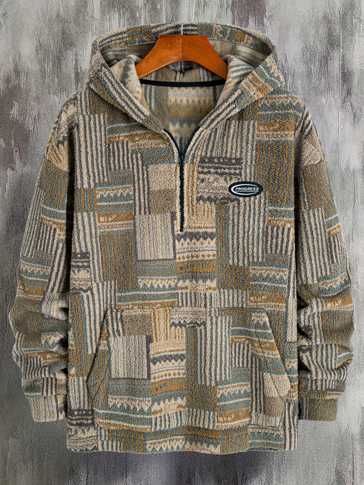 Men's Patchwork Quarter Zip Hoodie – Detail View