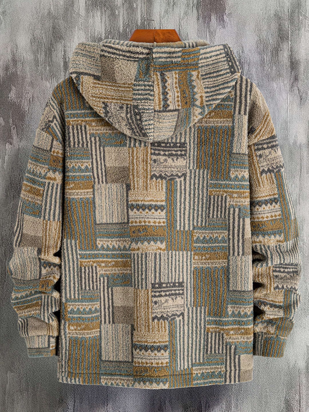 Men's Patchwork Quarter Zip Hoodie – Detail View