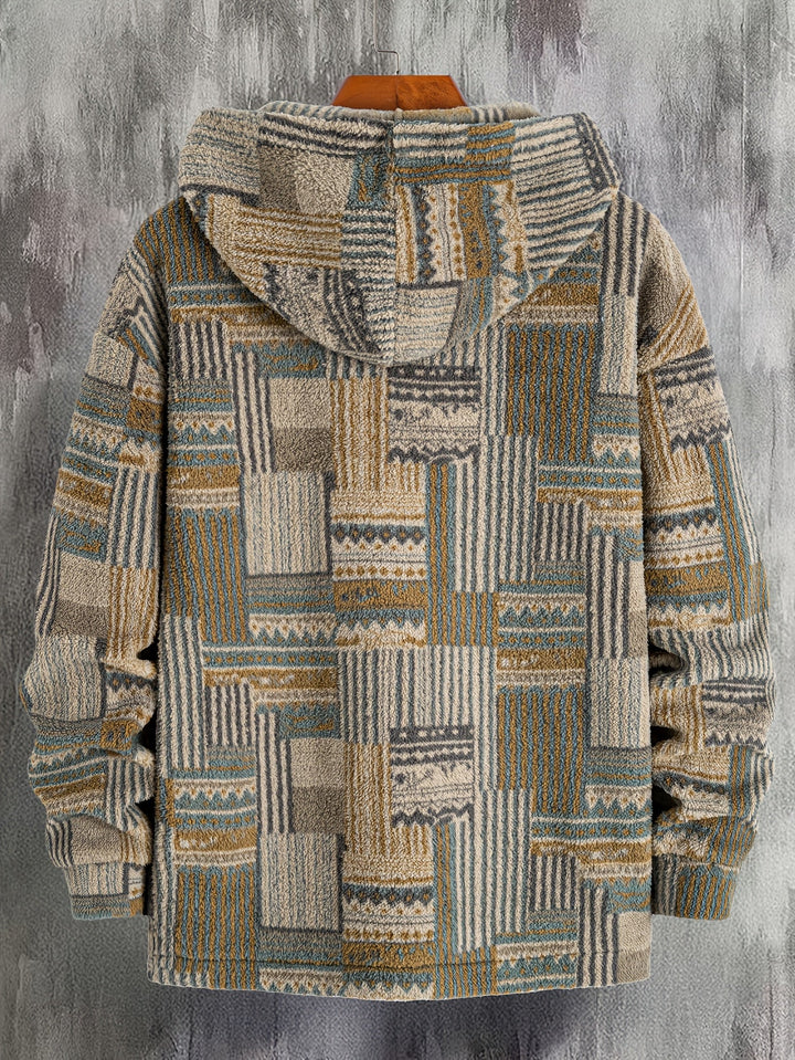Men's Patchwork Quarter Zip Hoodie – Detail View