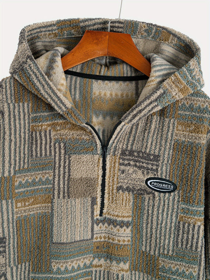 Men's Patchwork Quarter Zip Hoodie – Detail View