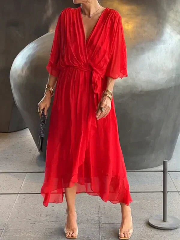 Manica™ | Silk Chiffon V-Neck Dress