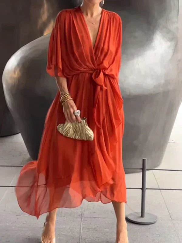 Manica™ | Silk Chiffon V-Neck Dress