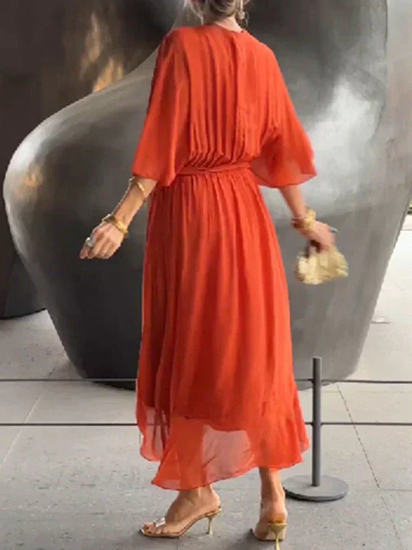 Manica™ | Silk Chiffon V-Neck Dress