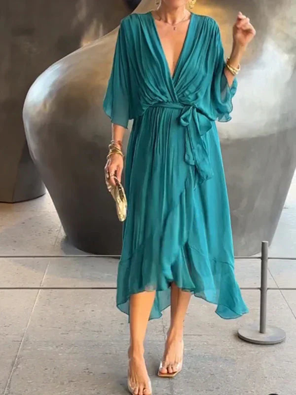 Manica™ | Silk Chiffon V-Neck Dress