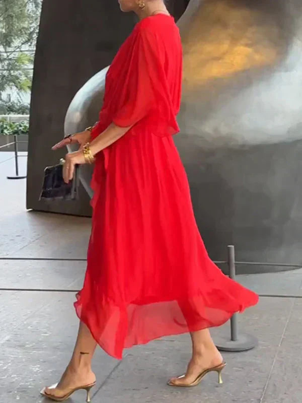 Manica™ | Silk Chiffon V-Neck Dress
