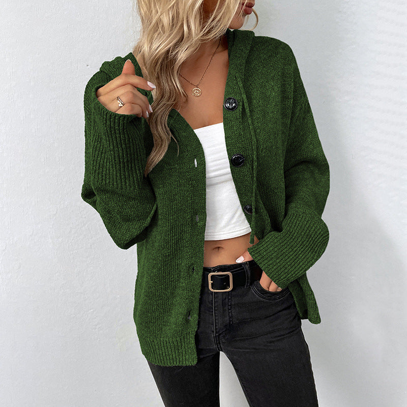 Riet | Women's Hooded Cardigan Ribbed Knit Button Front 3