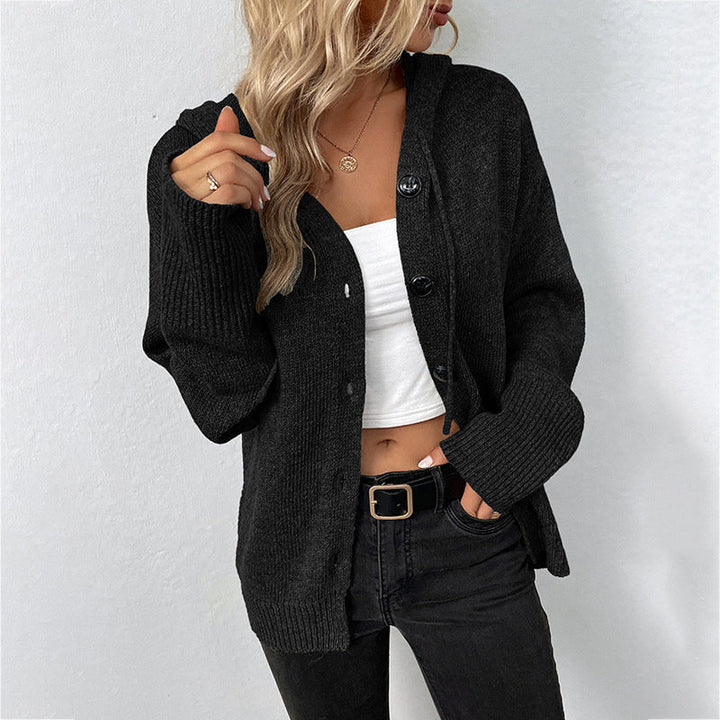 Riet | Women's Hooded Cardigan Ribbed Knit Button Front 5