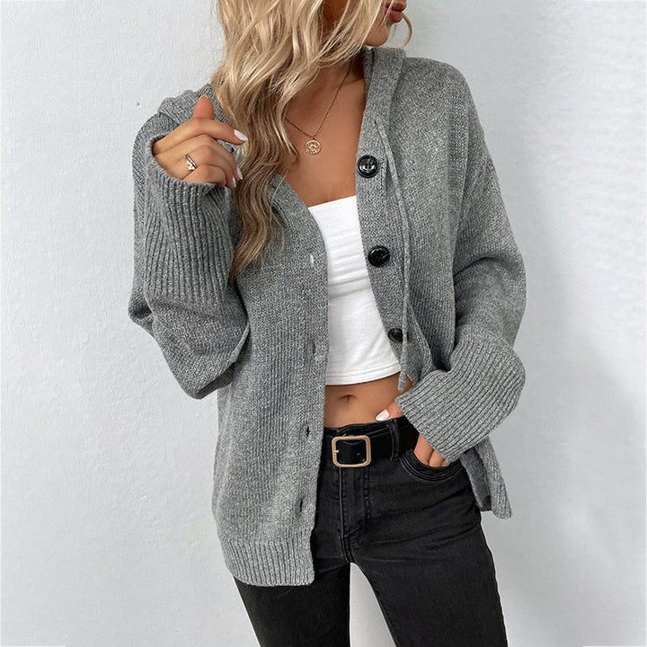 Riet | Women's Hooded Cardigan Ribbed Knit Button Front 6
