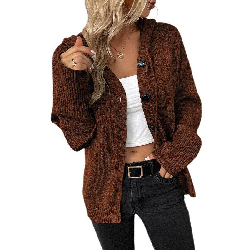 Riet | Women's Hooded Cardigan Ribbed Knit Button Front 7