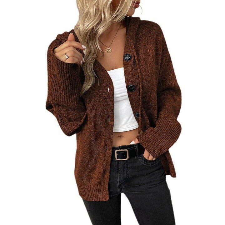 Riet | Women's Hooded Cardigan Ribbed Knit Button Front 7