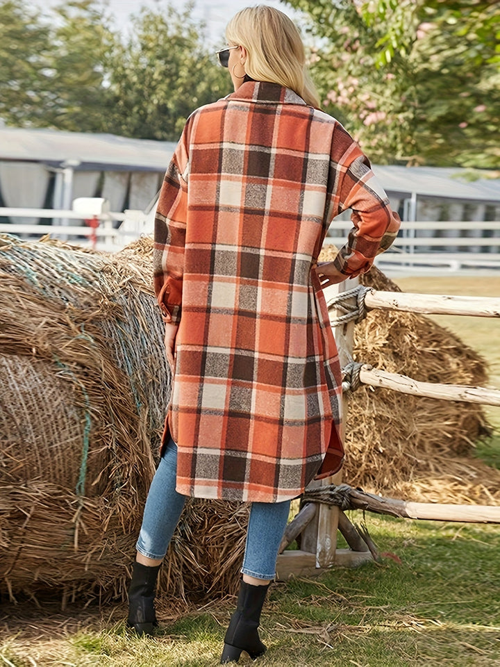 Women's Plaid Longline Shacket – Detail View