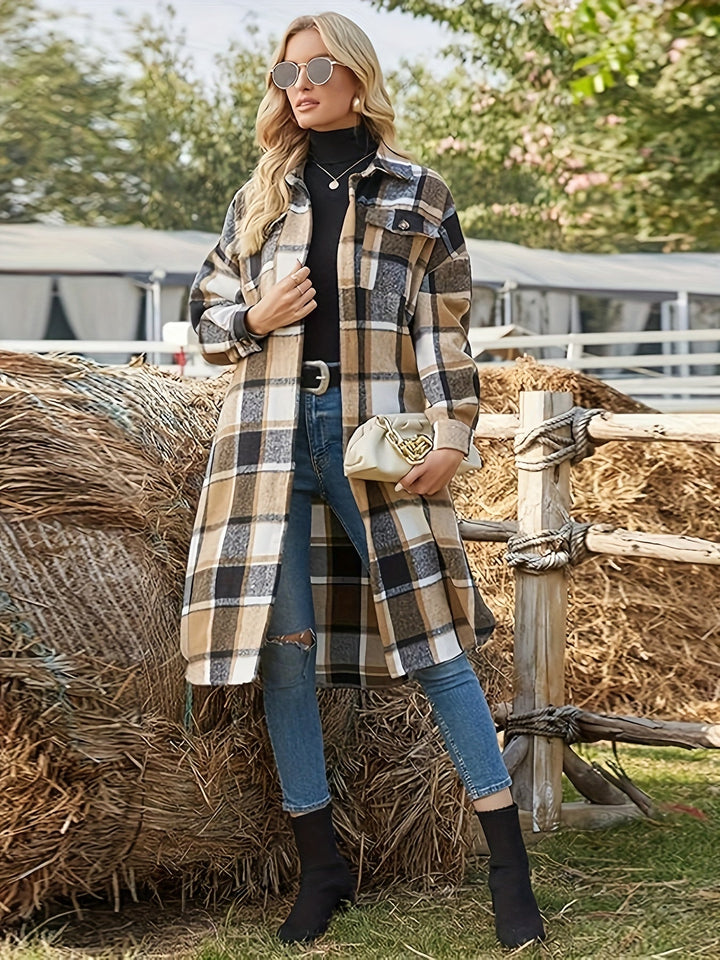 Women's Plaid Longline Shacket – Detail View