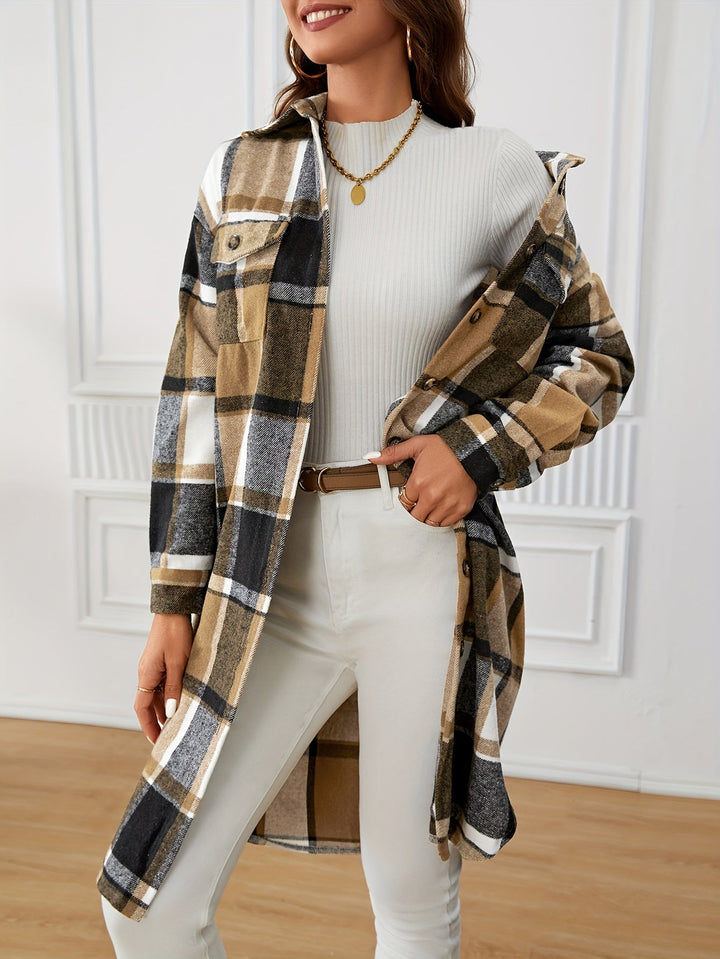 Women's Plaid Longline Shacket – Detail View