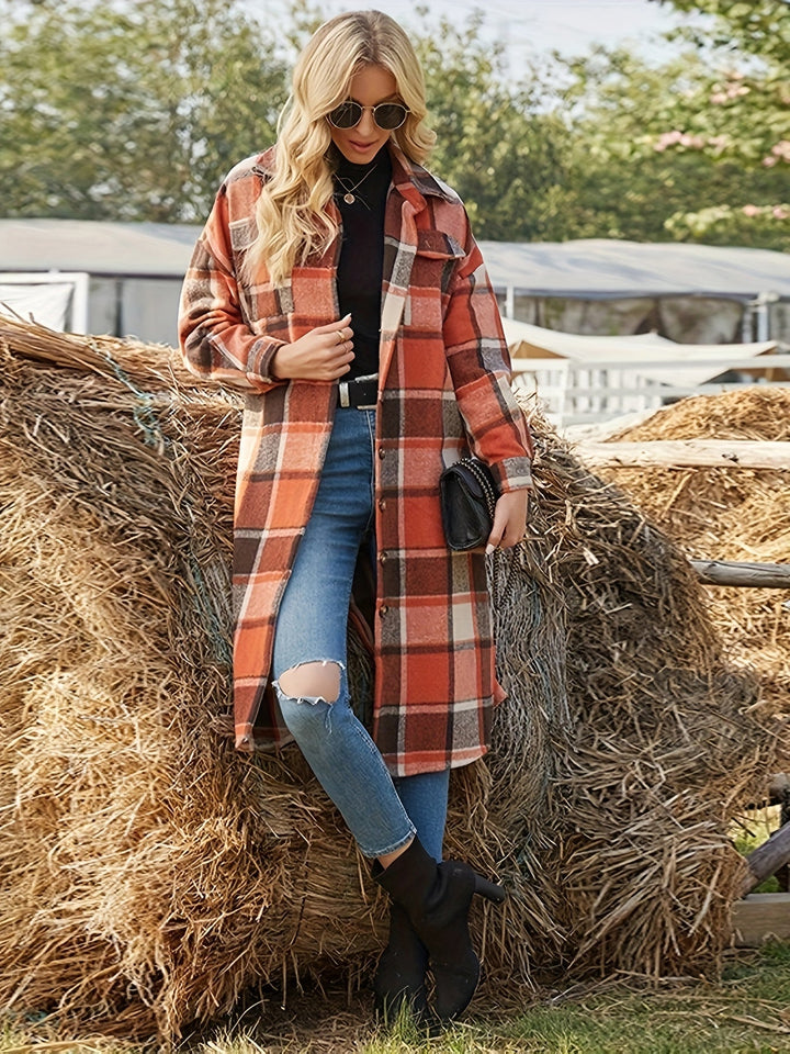 Women's Plaid Longline Shacket – Detail View