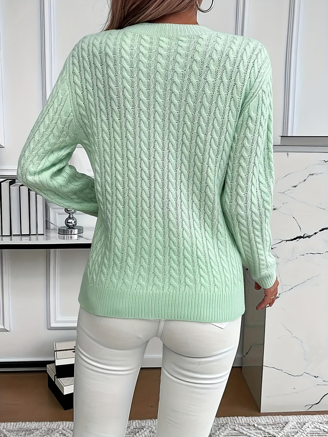 Rosalind - Cable Knit Round Neck Sweater 10