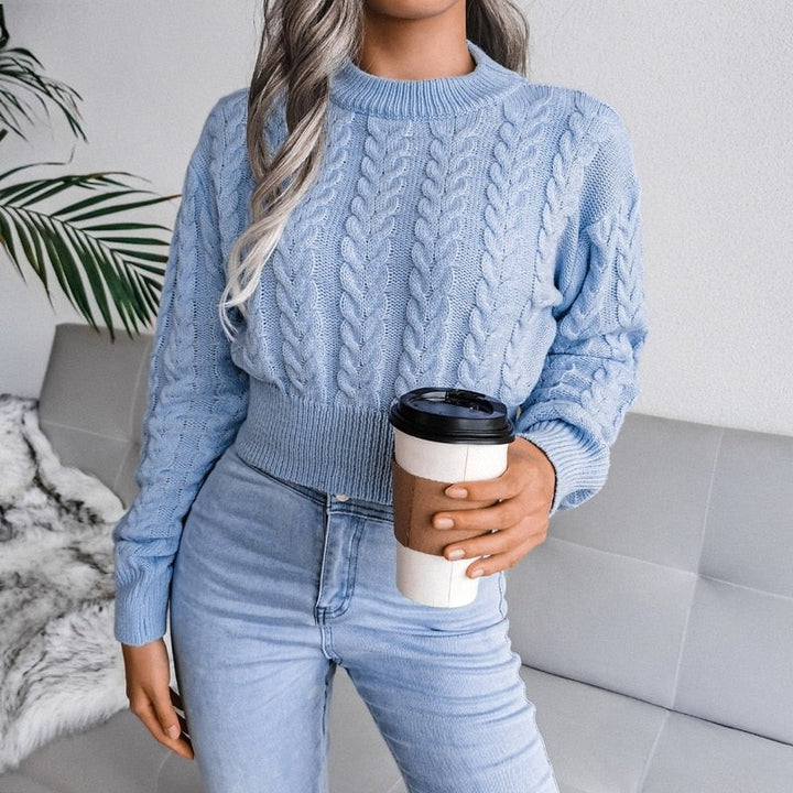 Rosamund | Women's Crop Cable Knit Sweater Crew Neck 2