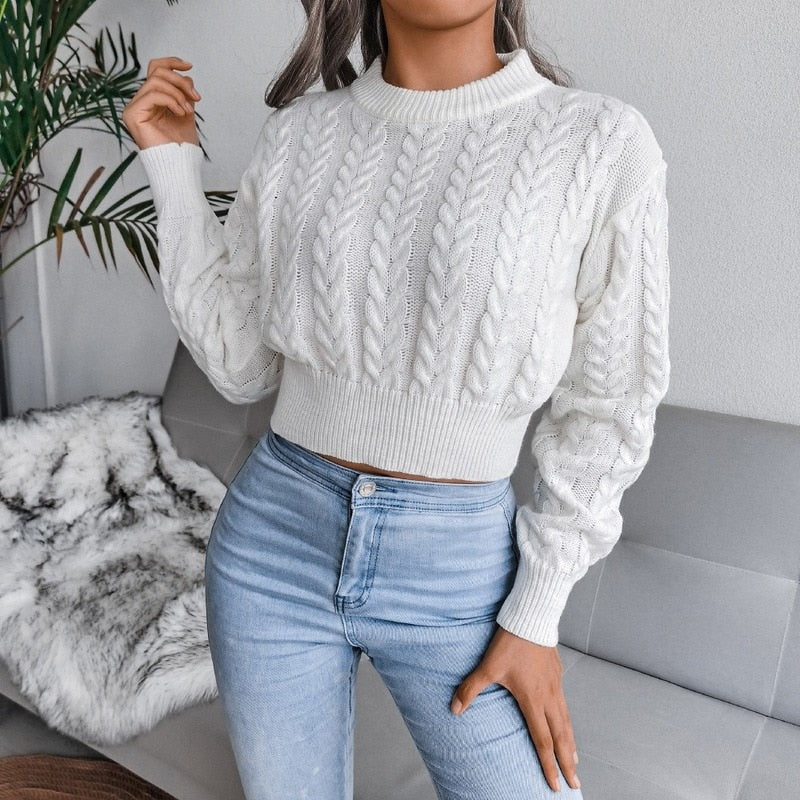 Rosamund | Women's Crop Cable Knit Sweater Crew Neck 3